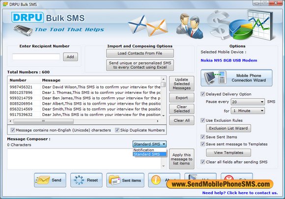 Screenshot of Gateway for SMS