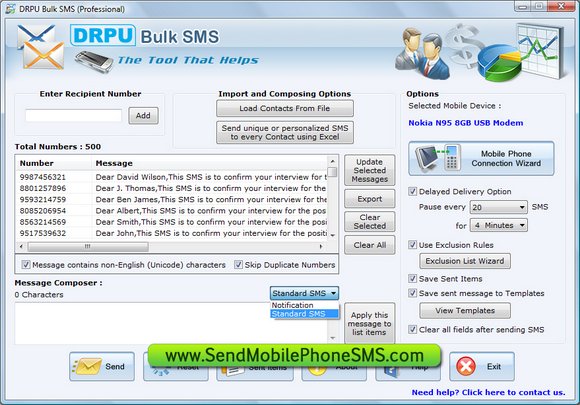 SMS Application Software screen shot