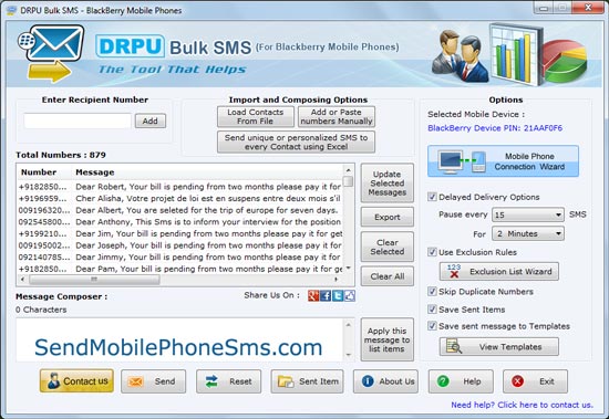 Blackberry Mobile Phone SMS Software screenshot