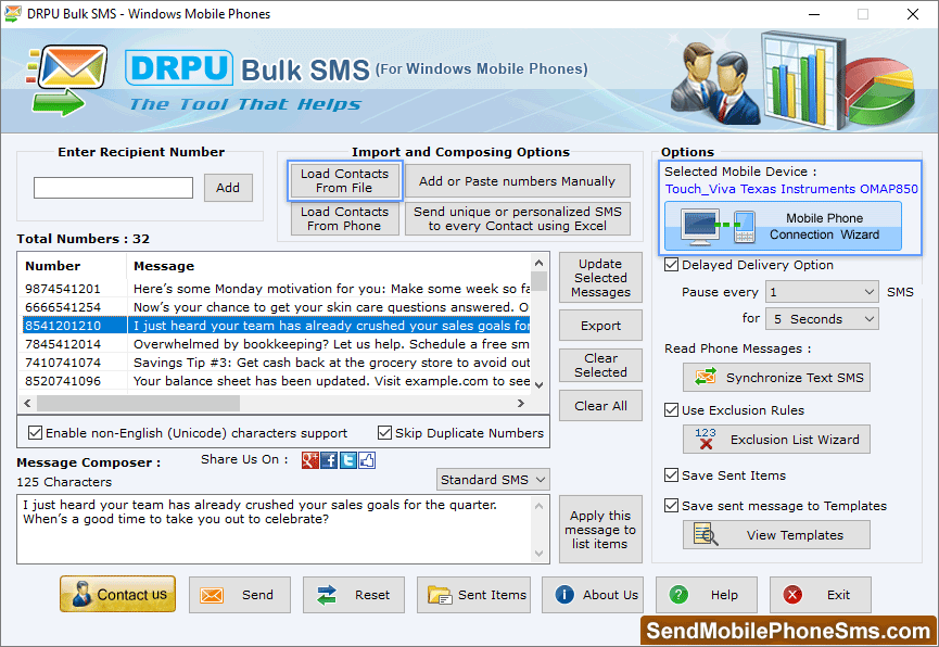 Bulk SMS Software for Windows Mobile Phones Select Number