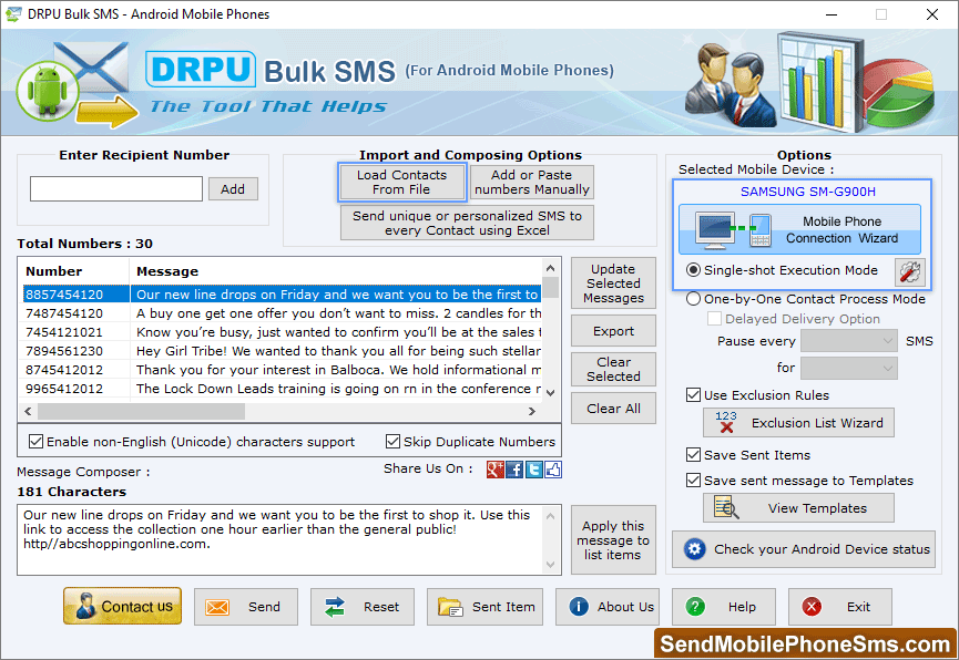 Select Load Contacts From File Import and Composing Options