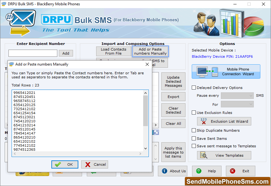 Bulk SMS Software for BlackBerry Mobile Phones