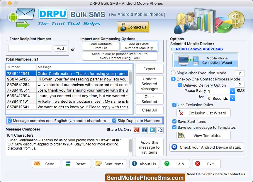 MAC Bulk SMS Software for Android Phones