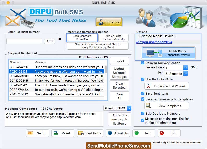 Import and Composing Options Select Load Contacts From File