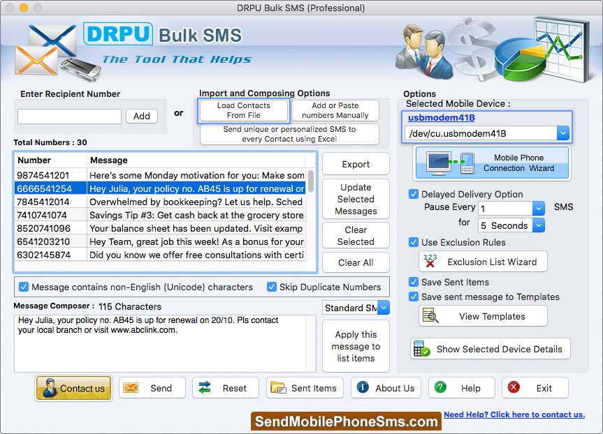 Mac Bulk SMS Software - Professional