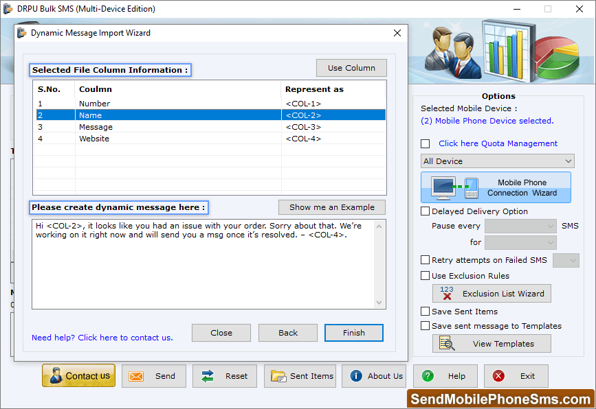 Selected File Column Information